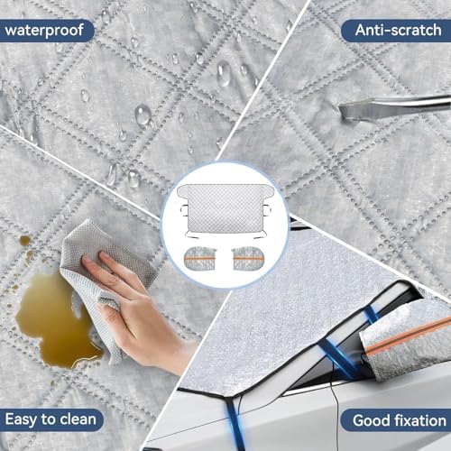 Car Windshield Cover for Ice and Snow Kit,Snow Cover with Side Mirrors Covers,Waterproof Frost Cover for Cars, SUVs, Trucks,Secure Fit Windproof Covers Winter Car Accessories (71"x43")