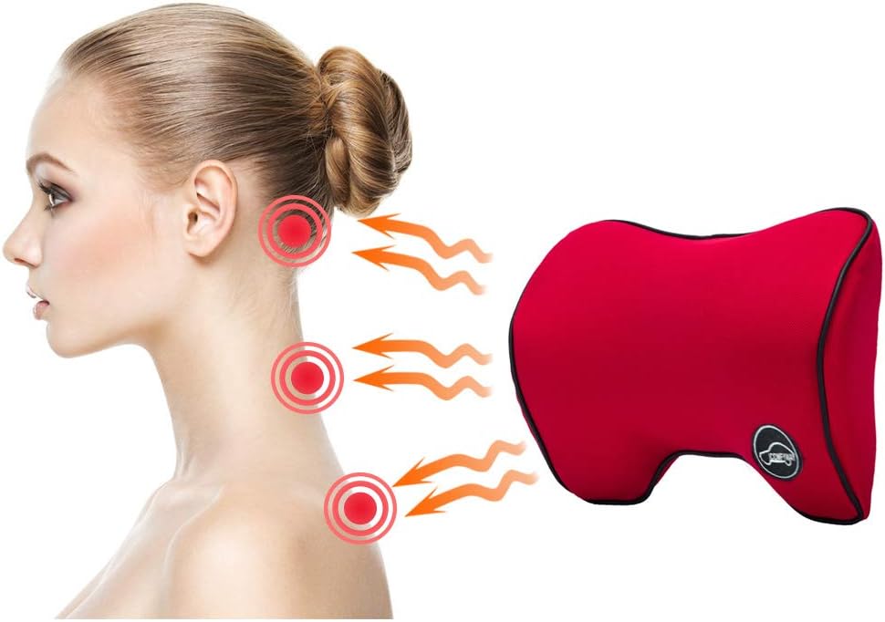 Car Neck Support Pillow for Driving, Car Seat Headrest Pillow with Soft Memory Foam (Red)