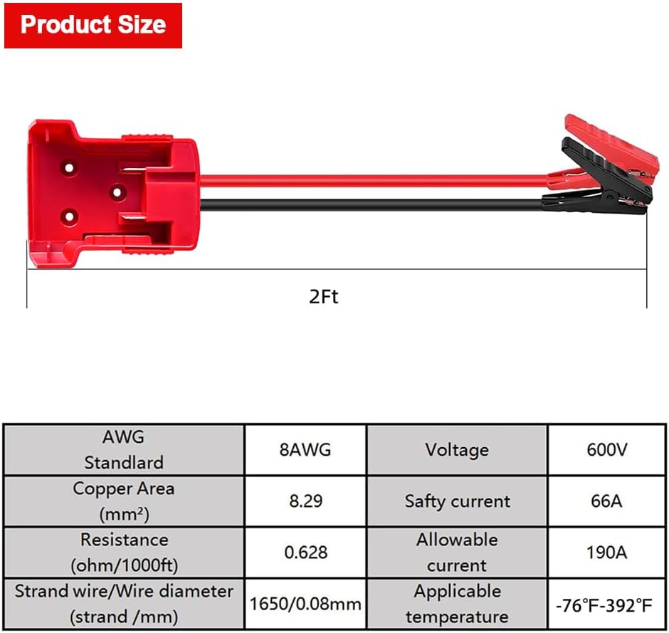 Jumper Cables with Adapter Compatible for Mil.waukee M18 18V Batteries