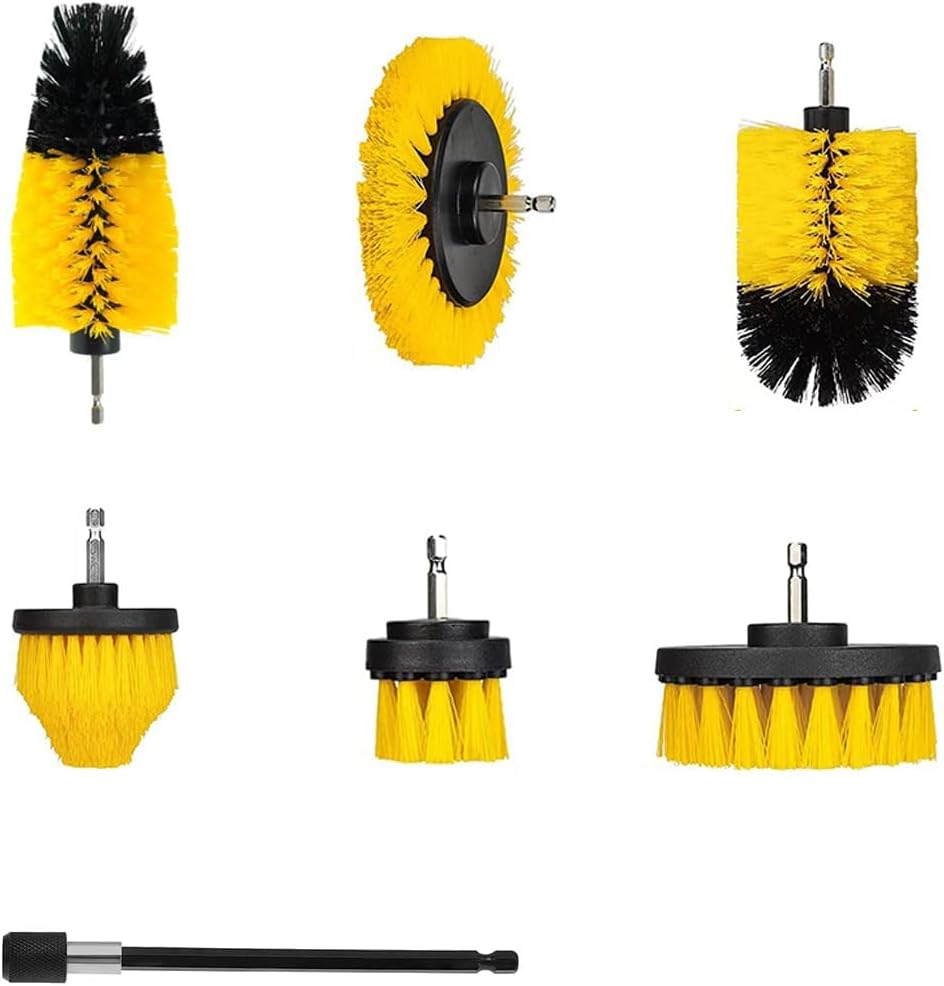 7-Piece Scrubber Brush Kit with Extension Rod, Nylon Bristle for Drill