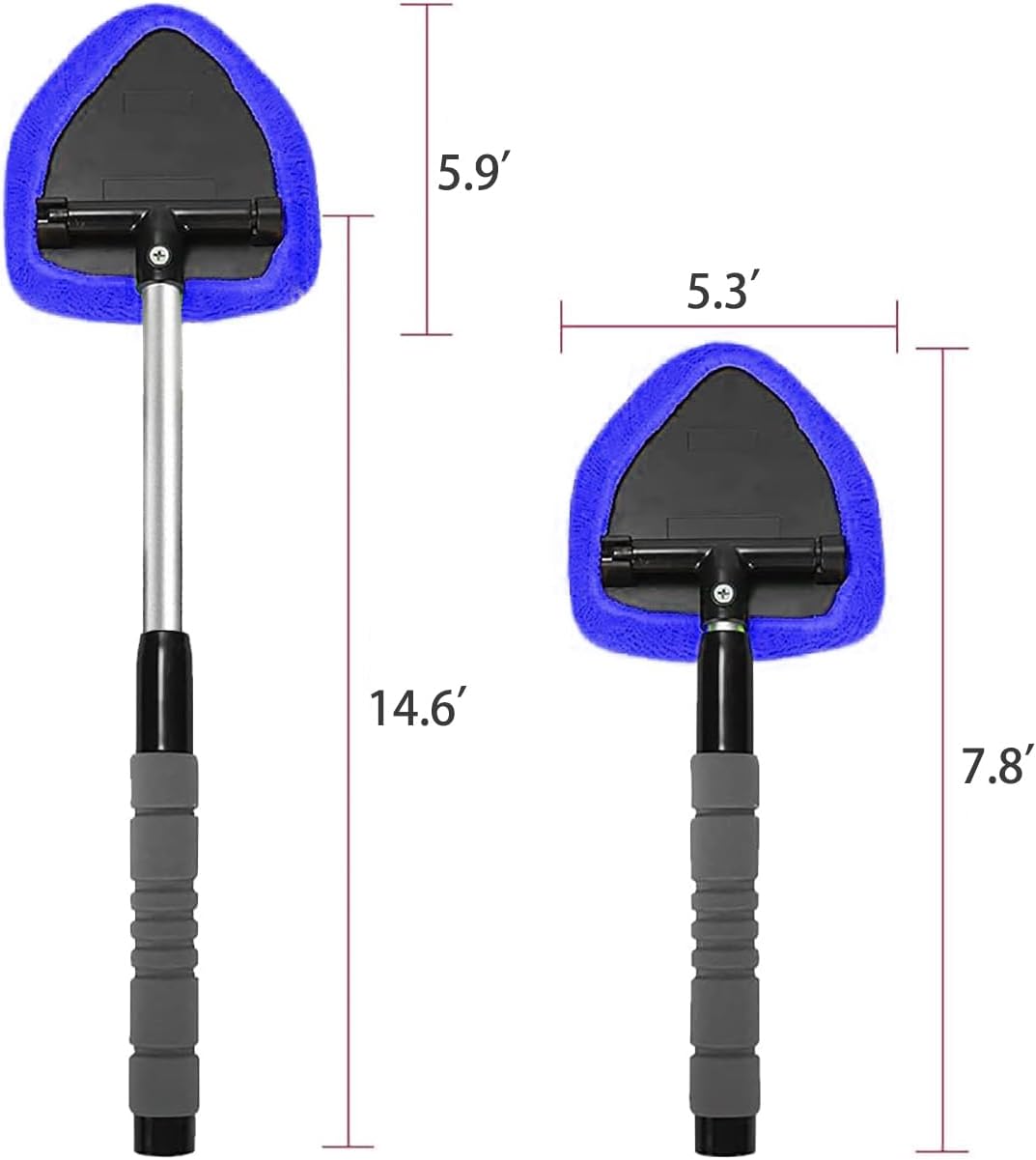 Car Windshield Cleaner Tool (2-Pack) with Extendable Handle, Inside Auto Window Glass Cleaning Kit with 8 Washable Microfiber Pads & Spray Bottle, Streak-Free Defogger Wand for Deep Dashboards