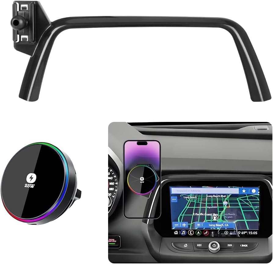 Qi2.2 Max 25W Fast Wireless Car Charger Phone Holder for Chevrolet Chevy Camaro 2016 2017 2018 2019 2020 2021 2022 2023 2024 Auto Accessories Magnetic Cell Phones Mount Compatible with MagSafe