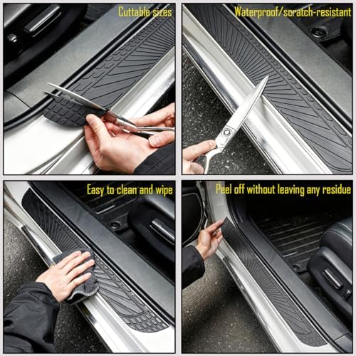 Car Door Sill Protector,Waterproof Threshold Trim,Anti-Scratch Rubber Car Door Protector Edge Guards for Door Steps,Door Sill Protector Stickers for Sedans and SUVs(Black,4PCS)
