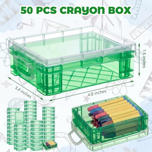 Suzile 50 Pcs Plastic Crayon Box with Lid 4.8 x 3.4 x 1.6 In Crayon Storage Containers Bulk for Office School Classroom Supplies Pen Pencil Art Crafts (Green)