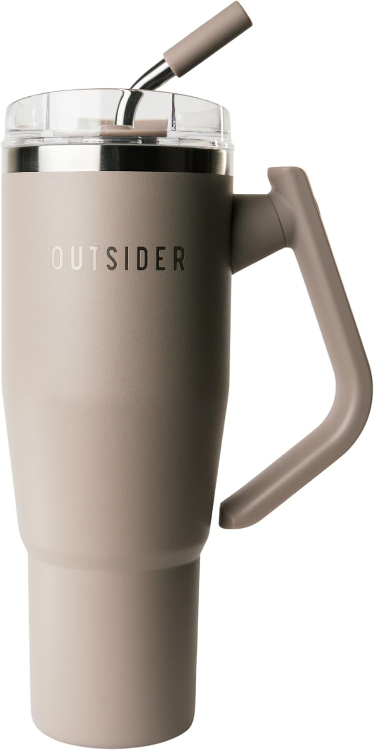 OUTSIDER The Everyday 40 oz Stainless Steel Vacuum Insulated Tumbler with Straw, Lid & 180° Swivel Handle for Easy Carrying – Leak Proof Tumbler for Home, Office, Gym, & Outdoors (Cobblestone)