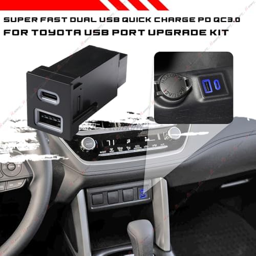 Car Charge,Center Console Original USB Port Upgrade Convert USB-C PD + USB-A QC3.0 Port Socket Kits Fit for Toyota RAV4/Corolla Cross/C-HR/Sequoia, Prius,/Tundra,Blue LED