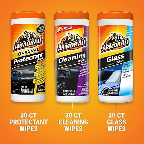 Armor All Premier Car Care Kit, Includes Car Wax & Wash Kit, Glass Cleaner, Car Air Freshener, Tire & Wheel Cleaner, 8 Pieces Protectant, Glass and Cleaning Wipes, 30 Count Each (Pack of 3)