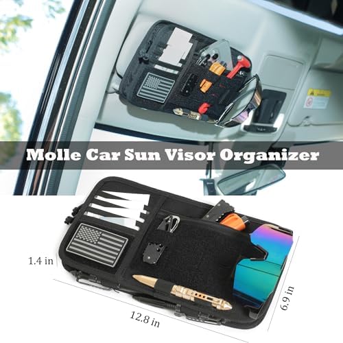 Heavy Duty Molle Car Sun Visor Organizer with Card Storage,Glasses Clip | Semi-Rigid Molle Panel for Cars SUVs Pickups Trucks Tactical Visor Organizer Storage Pouch Car Sun Storage Pocket
