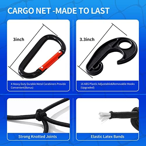3' x 4' Cargo net Bungee Nets Stretches to 6' x 8',Small Truck Bed Cargo Net for Cars SUVs, for Frontier, Toyota Tacoma Short Bed Cargo Netting, Colorado & Subaru Accessories