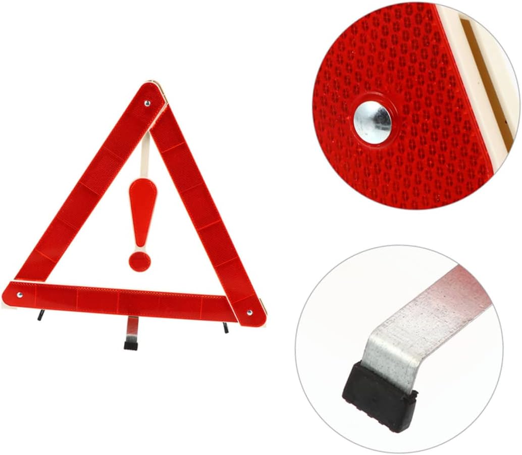 Foldable Triangle Road Safety Sign for Car Warning, Plastic Tripod