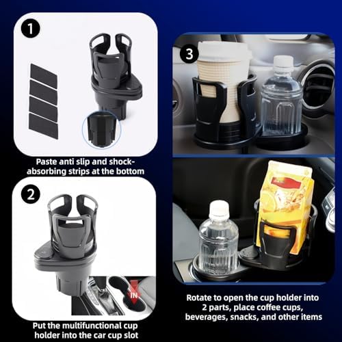 Car Cup Holder Expander, Black, 7.32 x 3.35 Inch