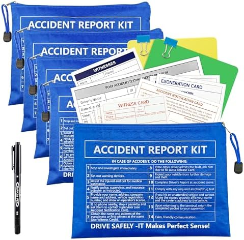 10 Pack Waterproof Vehicle Accident Report Kit Vinyl Pouch 6.9x9.3 inch Car Accident Kit Driver's Vehicle Inspection Report For Drivers Collect Organize and Report Vehicle Accident (10, Blue)