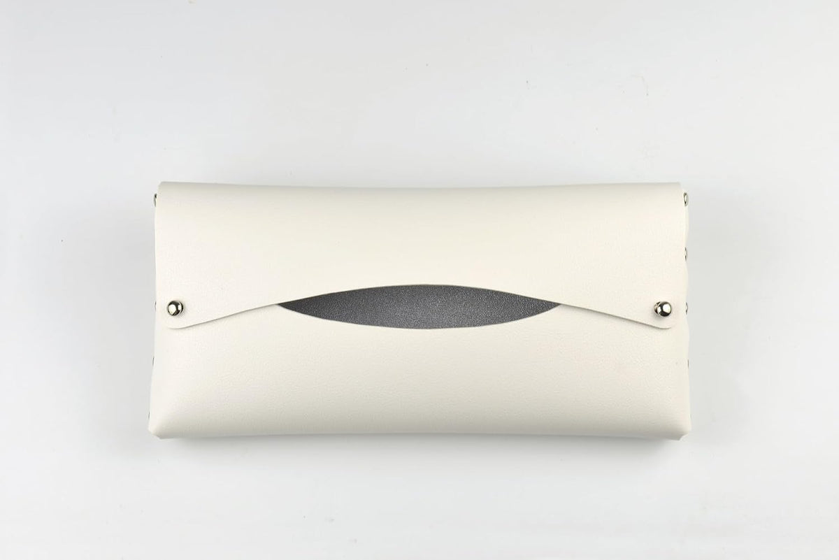 Car Tissue Holder, Tissue Case for Sun Visor, PU Leather Backseat Napkin Holder with Clips (White)