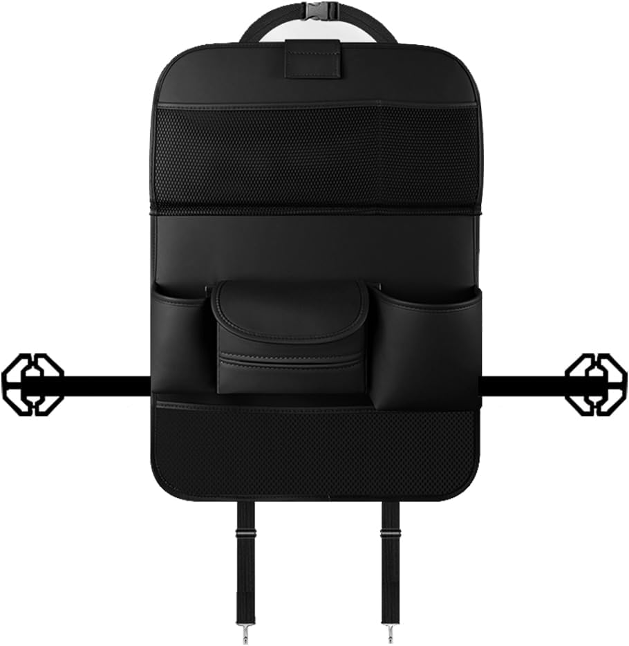 2PCS Car Backseat Organizer Seat Back Protectors Kick Mats with Foldable Table Tray, PU Leather Car Storage Organizer with Tablet Holder, Car Tissue Holder Kids Toys Storage Travel Accessories (Gray)