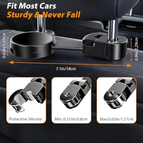 Phone Holder for Backseat, 360° Rotation Adjustable Snap-on Magnet Phone Holder, Car Headrest Hook with Swivel Magnet Phone Holder, Universal Car Headrest Hooks for Bags Handbag Grocery Bag