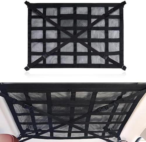 Car Ceiling Cargo Net, 31.5×20.87" Double-Layer Car Overhead Storage Mesh Organizer, Adjustable Auto Roof Storage Organizer, Camping Overlanding Gear Must Haves Cargo Net