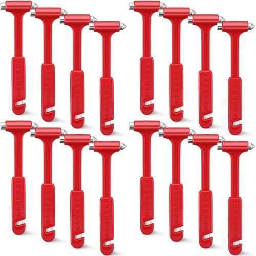 16 Pack Car Safety Hammer, Window Breaker Seatbelt Cutter 2-in-1 Auto Glass Escape Tool for Fleet Trucks Police Firefighter First Responder Family Rescue Traffic Accident Escape