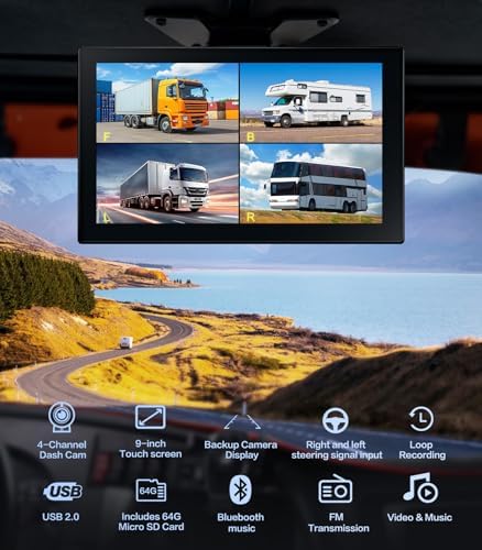 4 Channel 1080p Backup Camera System Dash Cam for RV/Truck/Trailer/Bus/Cars