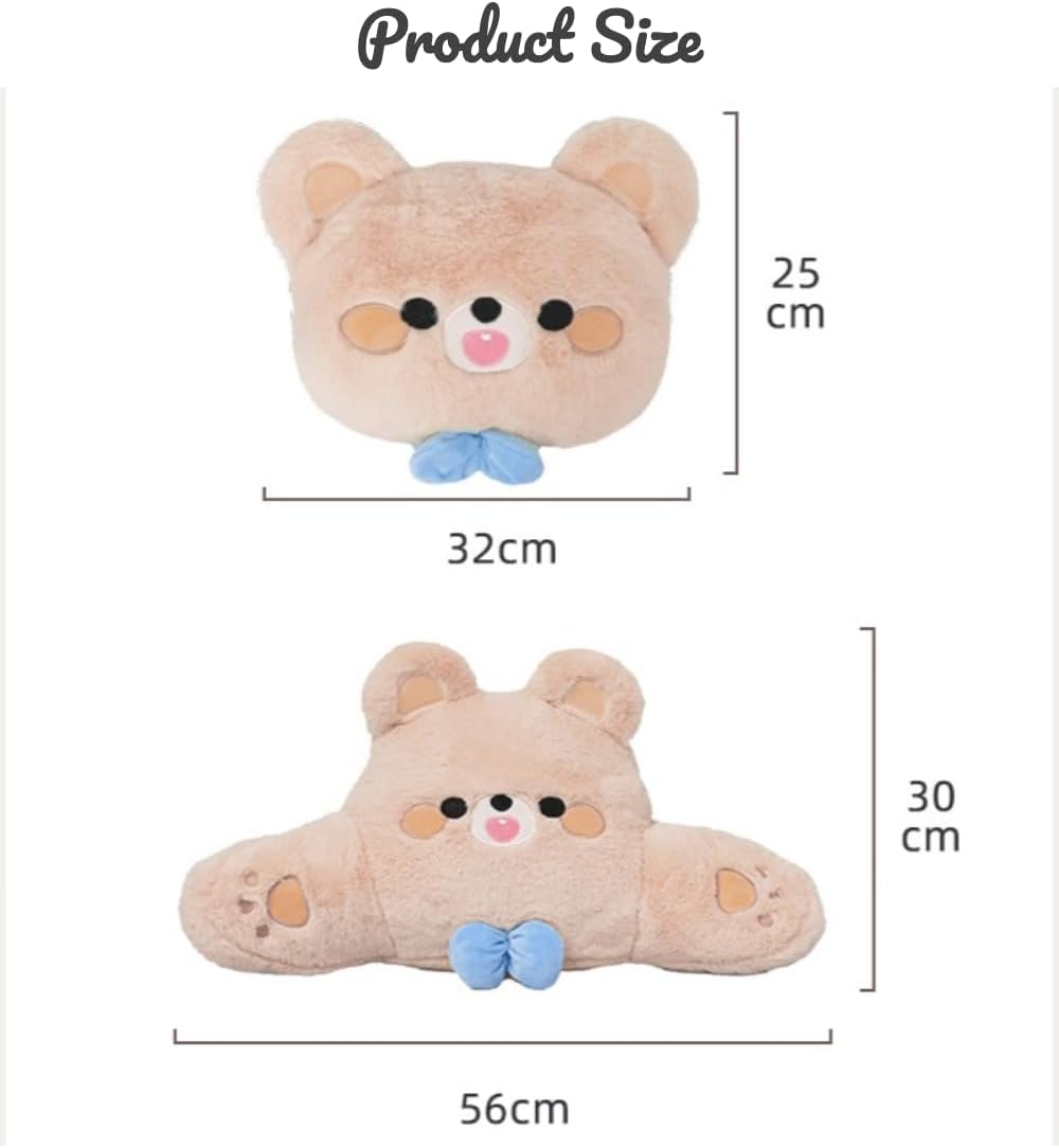 Cute Plush Bear Car Headrest & Lumbar Support Set, Soft Neck & Back Support Pillow for Comfortable Driving All Season(Set of 2)