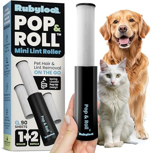 Rubyloo Mini Lint Roller Bundle for Pet Hair Travel Size Roller with Retractable Cover 6 Refill Pack Sticky Dog Cat Hair Remover for Clothes Car Bag Travel Essentials for Pet Owners