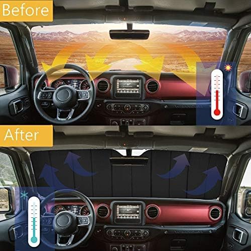 Big Hippo Windshield Sun Shade Car Sun Shade for 2007-2024 Wrangler Rubicon Sahara TJ JK JKU 2 & 4 Door-Sun Visor Protector Blocks UV Rays Windshield Sunshade, Blue