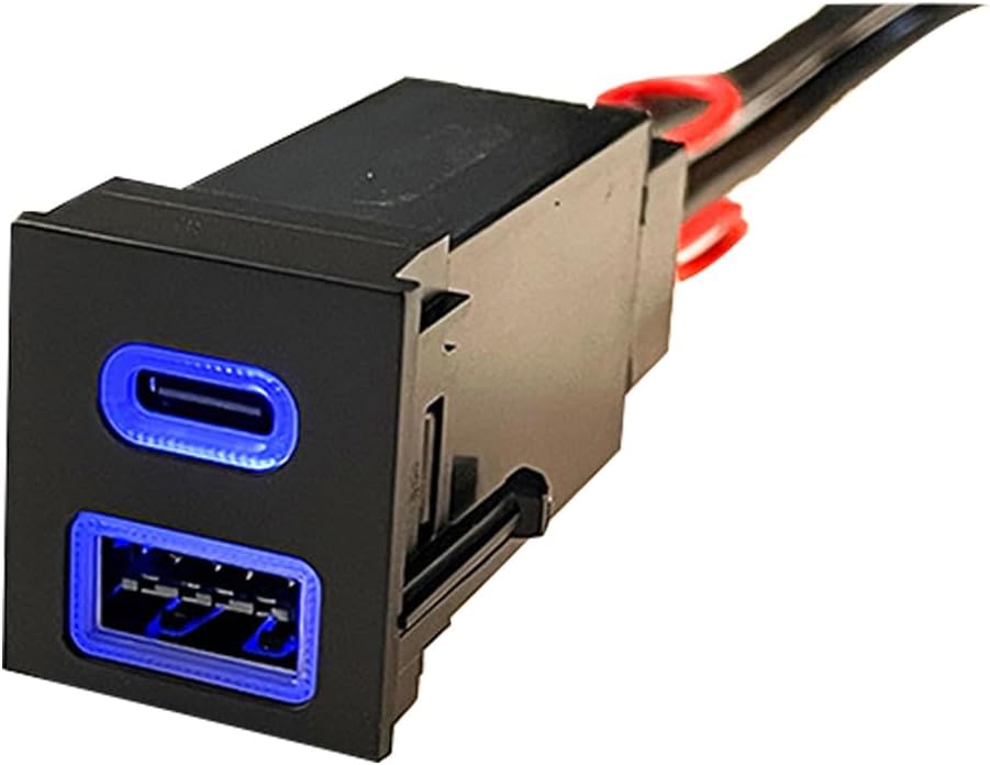 Car Charge,Center Console Original USB Port Upgrade Convert USB-C PD + USB-A QC3.0 Port Socket Kits Fit for Toyota RAV4/Corolla Cross/C-HR/Sequoia, Prius,/Tundra,Blue LED