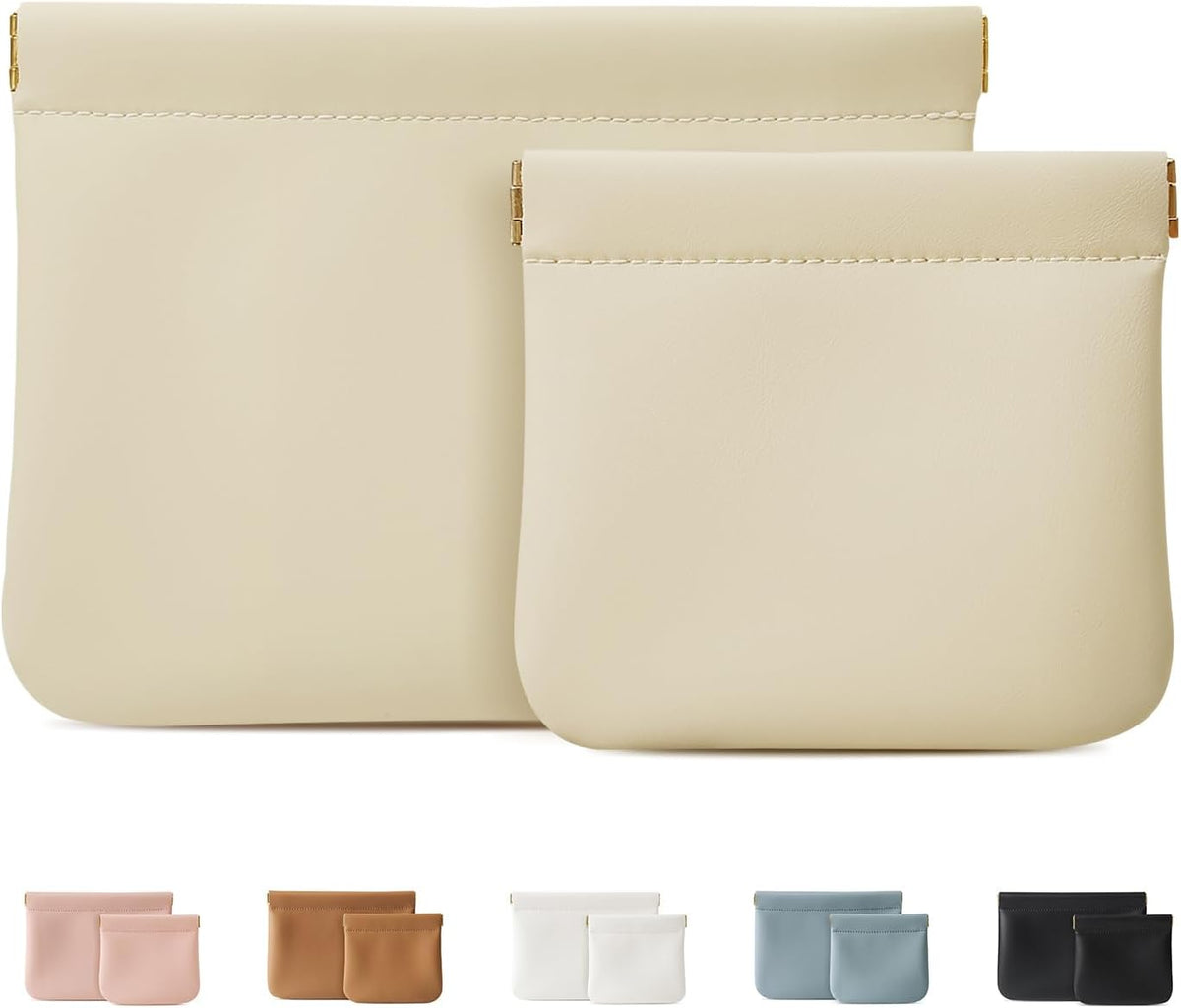 2 Pack Small Makeup Bag for Purse, Cosmetic Travel Pouch, Beige