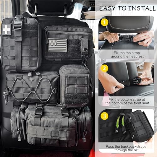 Tactical Car Seat Back Organizer, 2025 Upgrade Tactical Vehicle Panel Organizer with 5 Detachable Molle Pouch for Car Truck Ford Jeep Vehicle