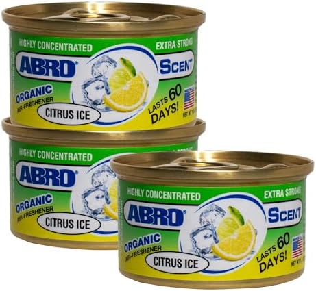 ABRO Car Air Fresheners: Canned, Spill Proof Airfreshener for Home, Office, or Car Accessories Interior, Lasts Up to 60 Days - 3 Pack Citrus Scent