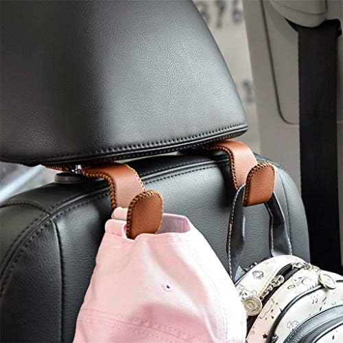 VCOROS Purse Hook for Car Leather & Stainless Universal Universal Car Vehicle Back Seat Headrest Hanger Holder Hooks for Bag Purse Cloth Drink Grocery 2 Pack(Brown 2#)