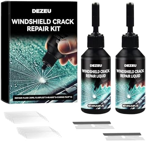 DEZEU 2026 Windshield Crack Repair Kit,Upgraded 2 Bottles Windshield Chip Repair Kit,5MinQuick-Glass Repair Liquid,Long-Lasting for Windshields, Windows, Mirrors,All Crack Types 0.68 FL OZ.