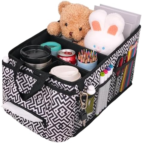 HEYSKAY Car Seat Organizer-Passenger Seat Organizer, Collapsible Small Car Seat Organizer for Console Front/Back, Car Caddy with 4pc Drink Holders Automotive Backseat Organizer for Kids