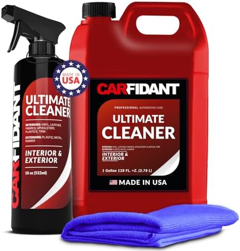 Carfidant Ultimate Cleaner Automotive Interior Cleaner All Purpose Cleaner for Car Carpet Upholstery - 18 fl. Oz. with Microfiber Towel and Gallon
