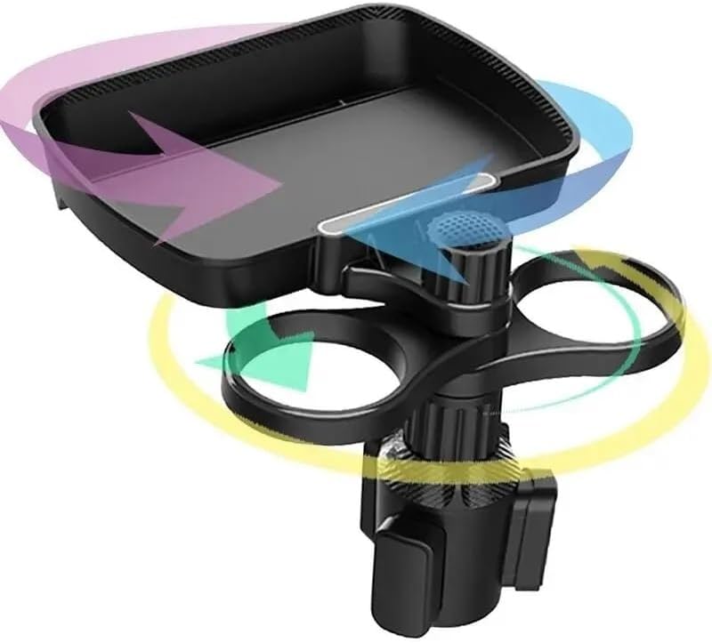 3 in 1 Multifunctional Car Cup Holder Expander with Detachable Tray, Car Cup Holder Tray & Car Food Tray Table for Eating & Car Cup Holder Swivel Tray with Dual Cup Holder Adjustable Base (Col