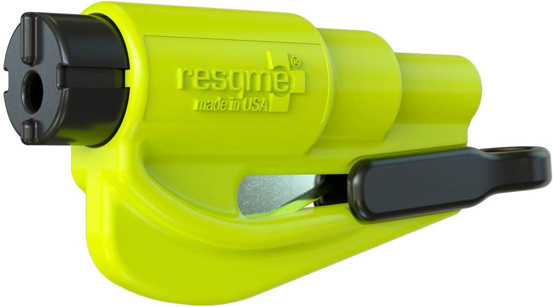 Resqme Accessory Pack The Original Emergency Keychain Car Escape Tool, 2-in-1 Seatbelt Cutter and Window Breaker, Made in USA With Visor Clip, Lanyard, Keyring and Cable Tie - Yellow