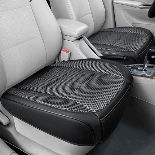 2 Pack Black Ventilated Bottom Car Seat Cover, 3D Air Mesh Breathable Front Leather Car Seat Protectors, Universal Fit Automotive Comfortable Seat Cushion with Storage Pocket for Car Truck SUV