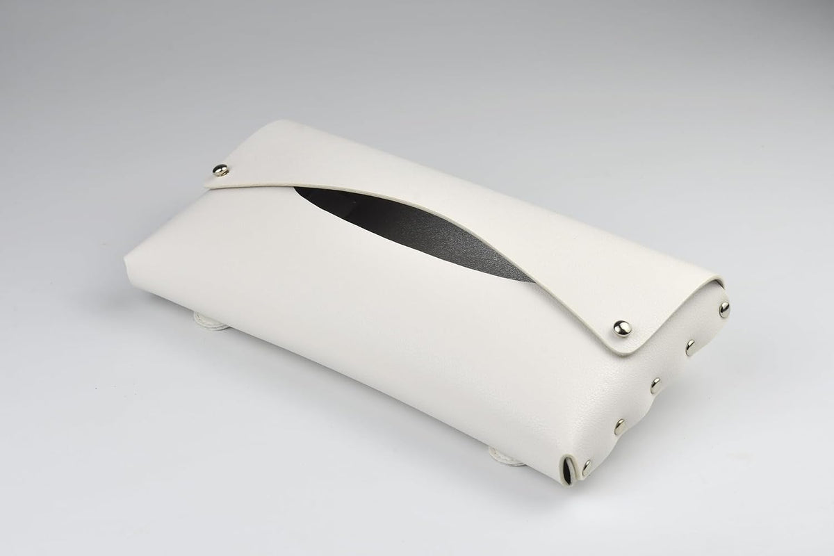 Car Tissue Holder, Tissue Case for Sun Visor, PU Leather Backseat Napkin Holder with Clips (White)