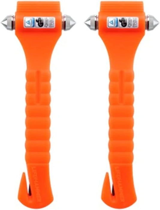 Lifehammer Brand Car Safety Hammer, the Original Emergency Escape and Rescue Tool with Seatbelt Cutter, Made in the Netherlands, Glow Orange (Pack of 2)