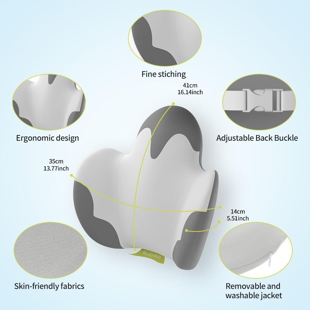 Lumbar Support Pillow for Office Chair, Gaming Chair, Car Driver Seat Back Cushion, Bed & Couch, Gifts for Friends and Parents,Ergonomic Back Support Pillow with Comfortable Memory Foam(Grey/white)