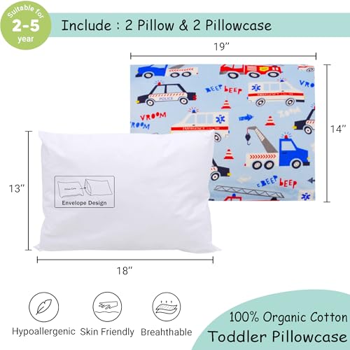 ZPECC Toddler Pillow with Pillowcase 2 Pack - 13x18 Organic Cotton Hypoallergenic Kids Pillow, Baby Essentials for Travel Crib Daycare Stroller (Intended for Age 2 and up) Car