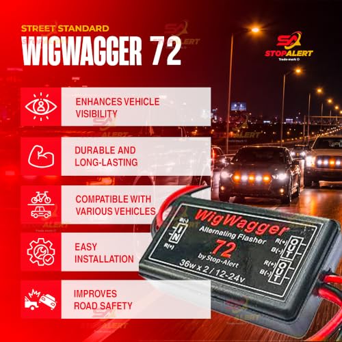 WigWagger 72 Electronic Wig Wag Alternating Flasher Relay - Waterproof Universal Emergency Police Ambulance Car Controller LED Strobe Light Box Kit- Compatible 12-24V