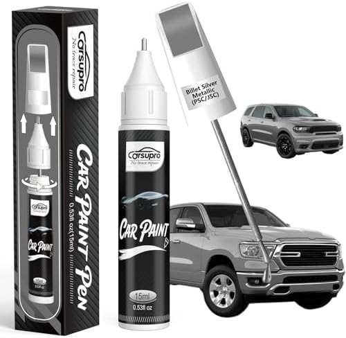 Billet Silver Metallic(PSC/JSC) for Ram Touch Up Paint Pen, 2 in 1 Car Scratch Remover with Pen Tip and Brush, Precise Color Match for Car Paint Scratch Repair, Quickly and Easily Fix Chips and Nicks