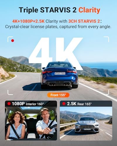 [Bundle-2 Items:N4 Pro S & Hardwire Kit] Vantrue New N4 Pro S 4K 3 Channel Dash Cam, Triple STARVIS 2 Dash Camera for Cars, 4K+1080P+2.5K Front and Rear Inside