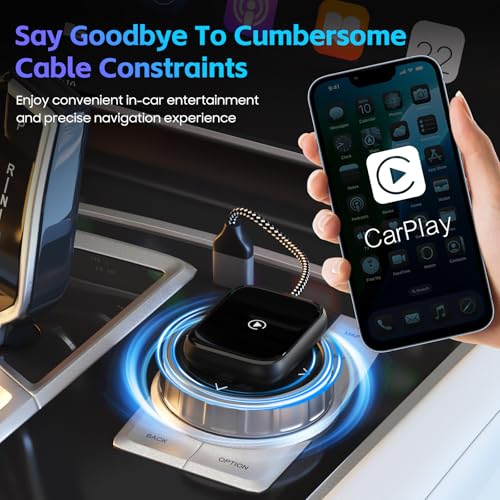 Wireless CarPlay Adapter for Apple iPhone, Convert Wired CarPlay to Wireless, Mini Car Play Dongle w/Plug & Play Bluetooth Connection, 2 USB-A to Type-C Converter for More Car Types (Black, Medium)