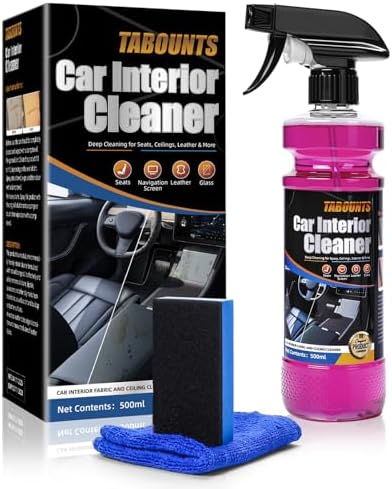 Car Interior Cleaner –Polishing Cleaner-Multi-Surface Auto Detailing for Leather, Glass, Dashboards & More – Dual-Mode Foam & Mist Spray (17oz) with Cleaning Towel