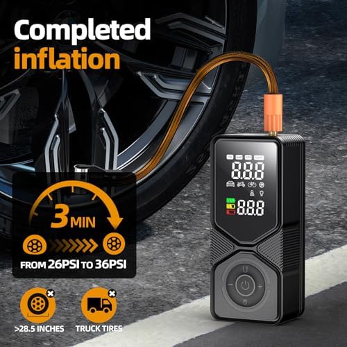 Tire Inflator Portable Air Compressor - 150PSI Cordless Air Pump for Car Tires with Digital Pressure Gauge, Auto Shut Off & LED Emergency Light, 12V DC Power for Car, Bikes, Motorcycles, Balls