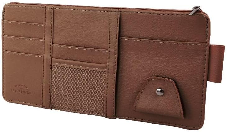 JEYODA Car Sun Visor Organizer Auto Car Visor Pocket and Interior Accessories Car Storage Organizer with Multi-Pocket Net Zippers (Style 1-Brown) (1942)