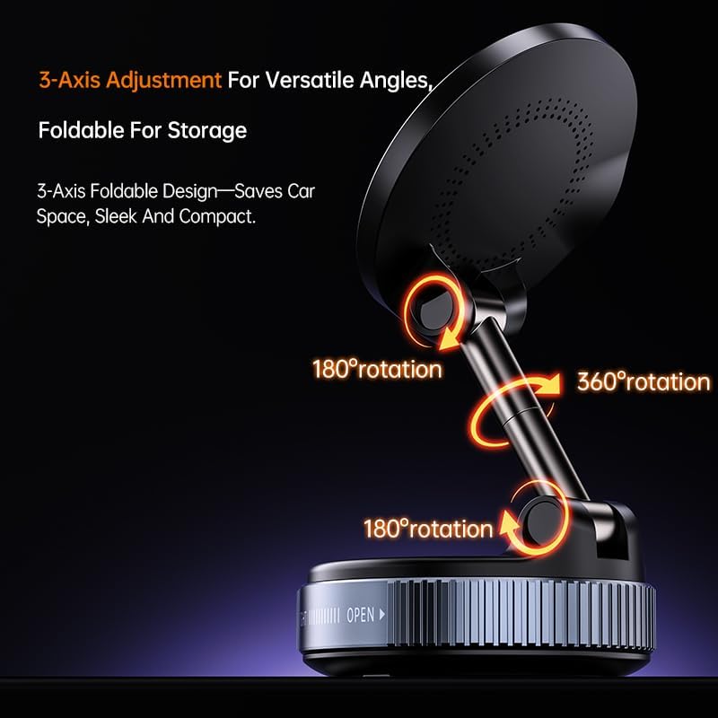 MagSafe Car Mount Fast Charger 15W, Magnetic Wireless Car Charger, 360° Adjustable Dashboard Holder, Hands-Free, Compatible iPhone MagSafe & Android [105+LBS Suction & 3800gf Magnetic