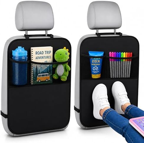 EcoNour Car Kick Mats Back Seat Protector (2 Pack),Car Seat Protector & Backseat Organizer with Storage Pockets for Kids,Waterproof Back Seat Cover for Dirt,Mud & Scratch Protection Travel Accessories