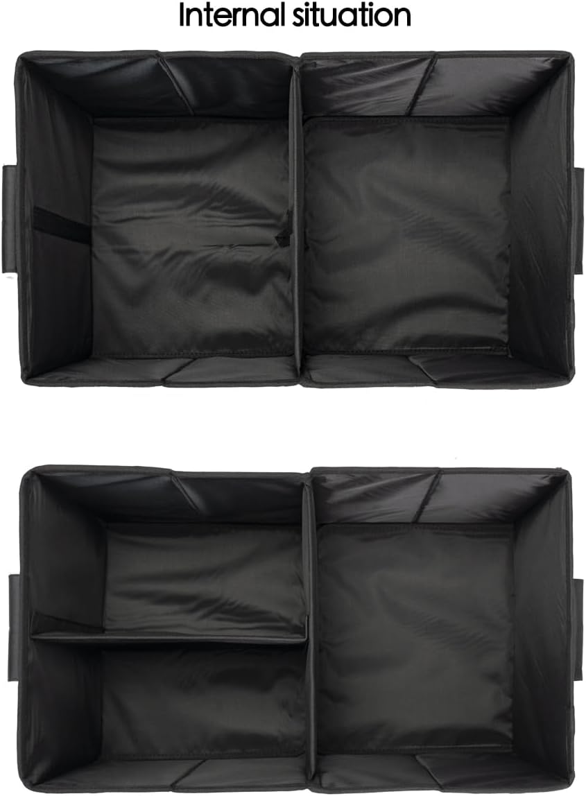 Trunk Organizer With Lid,Medium,Black 55L,For SUV Car Truck,Collapsible Waterproof Oxford Fabric,Portable Multipurpose sorting,3-Compartments with Aluminium Alloy Handle